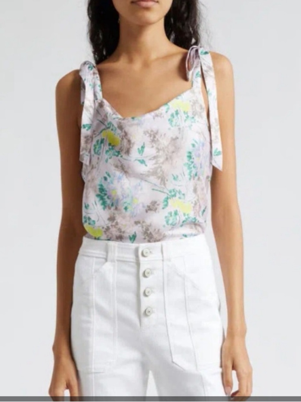CINQ À SEPT MARTA FLORAL TIE STRAP SATIN CAMISOLE IN PASTEL MULTI